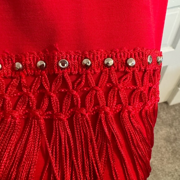 Red Tassel Halter Dress with Rhinestone Detail - Picture 7 of 11
